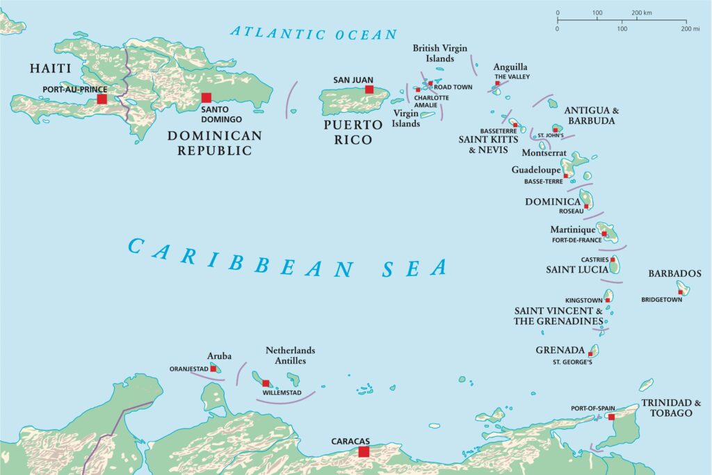 Map of the Caribbean islands