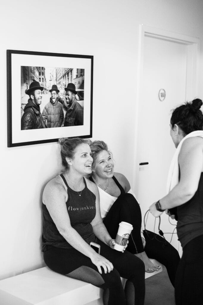 The Works boutique fitness studio Charleston SC women gathering after class to connect