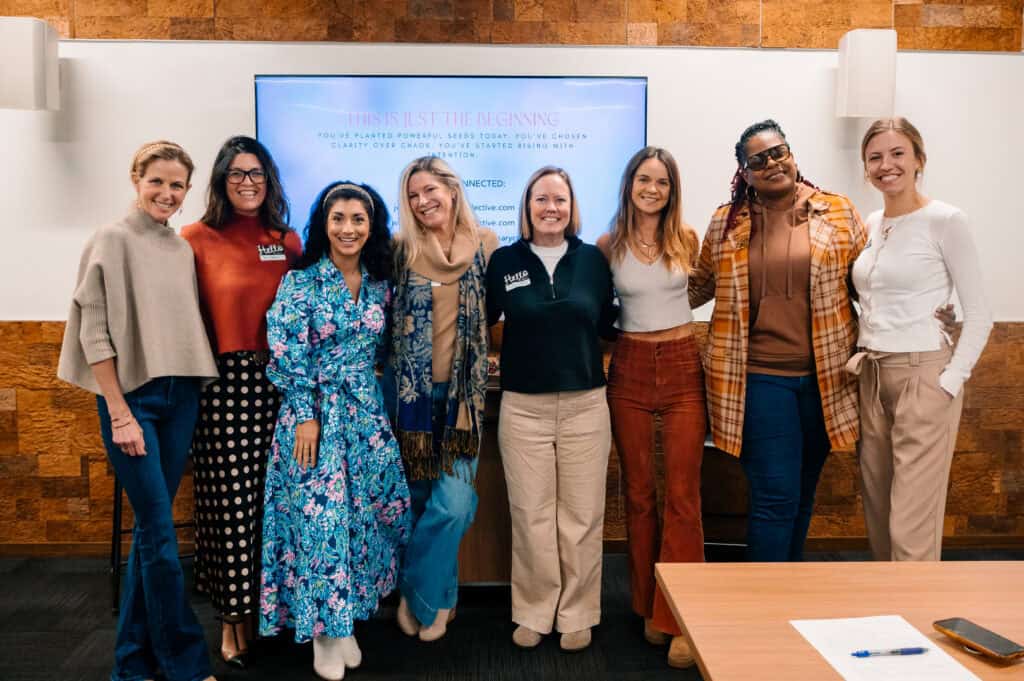 Female entrepreneur struggling with overthinking in business versus taking confident action - before and after comparison